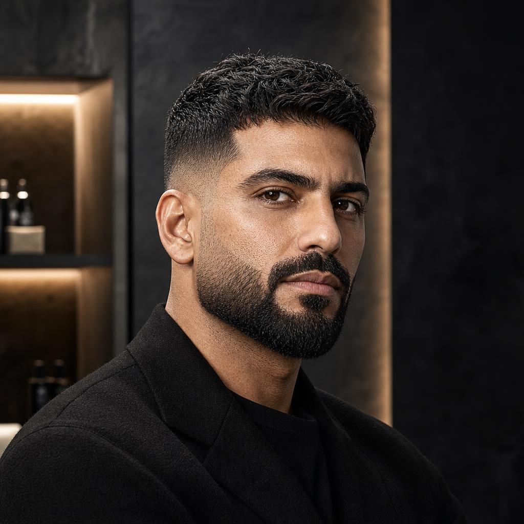 Sharp fade and structured beard styling
